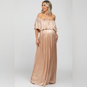 Pinkblush glitter shimmer pleated off the shoulder maxi dress nwot